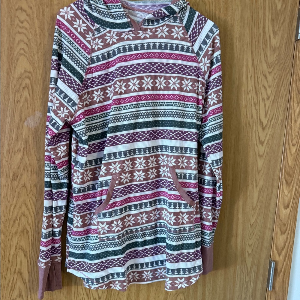 Cuddl Duds Thermal Knit Top - Pink, Brown, Cream